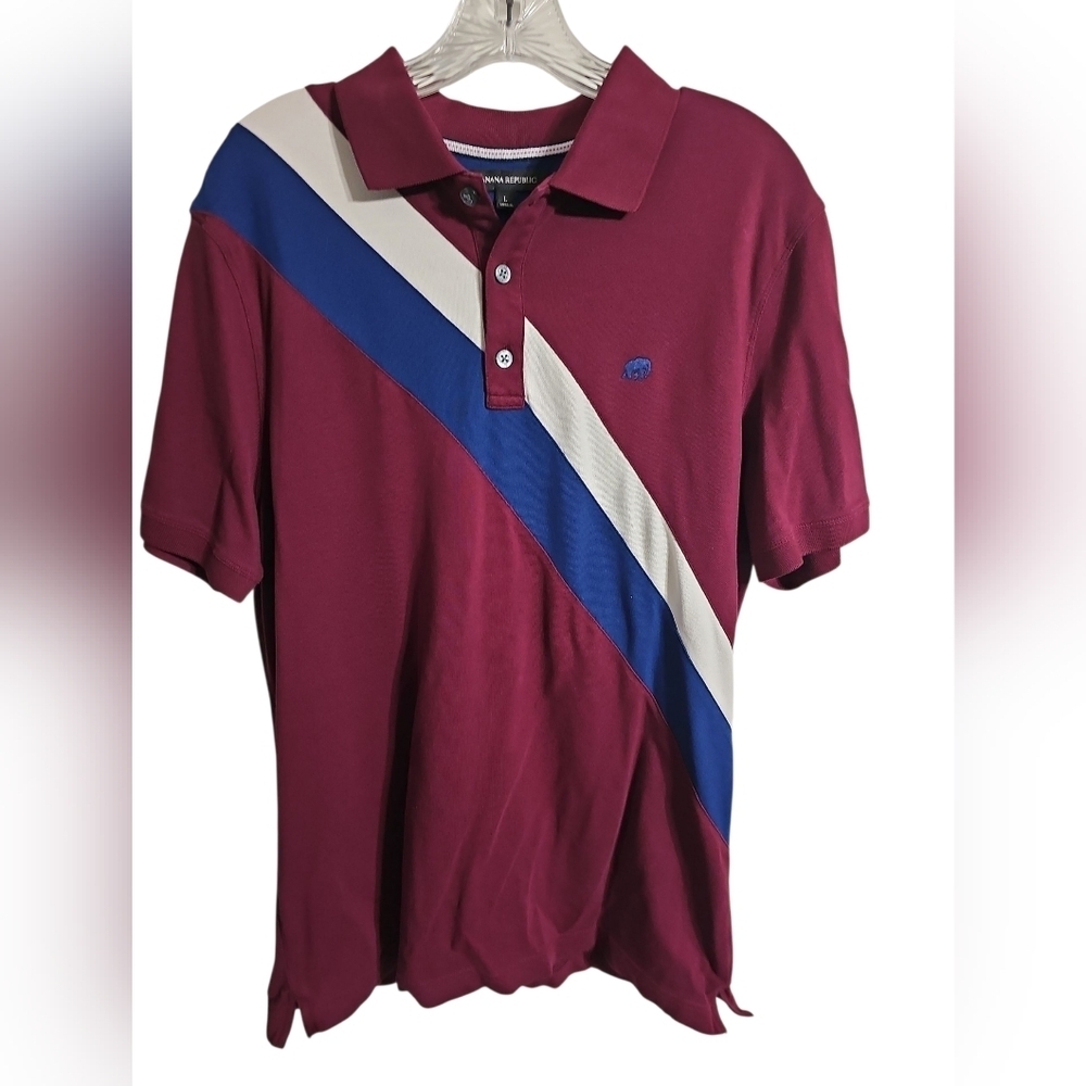 Banana Republic Men’s L Polo Maroon Rugby Stripe Preppy Retro Colorblock Classic - Picture 2 of 4
